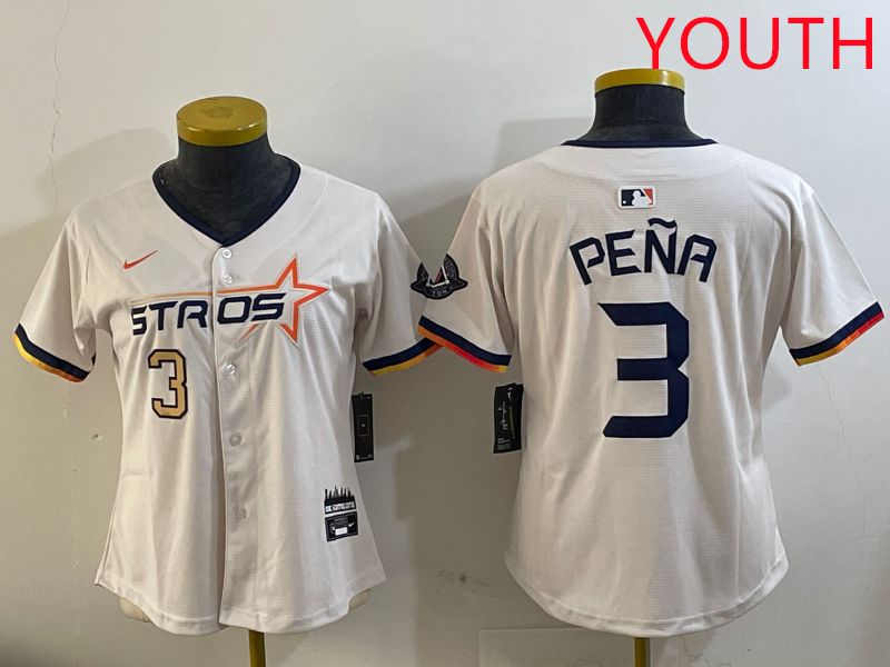Youth Houston Astros #3 Pena Cream Three generations Joint Name 2025 Nike MLB Jersey style 12->youth mlb jersey->Youth Jersey